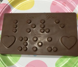“Love You” Braille Chocolate Bars.